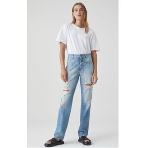 CLOSED X-Pose High Rise Straight Jeans Light Wash Distressed Organic Denim 27